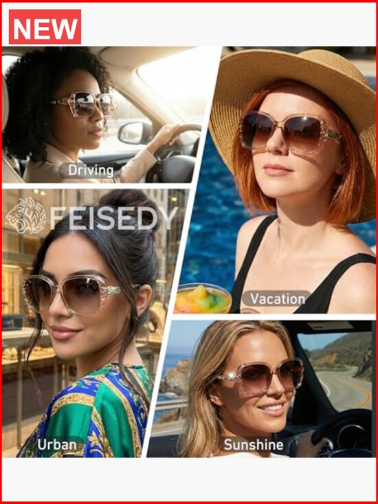 Polarized Women Square Sunglasses Sparkling Composite Frame Wrap Around